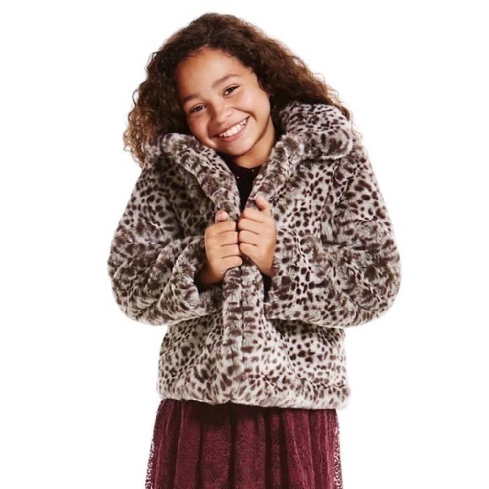 GAP Kids Cheetah Print Faux Fur Coat